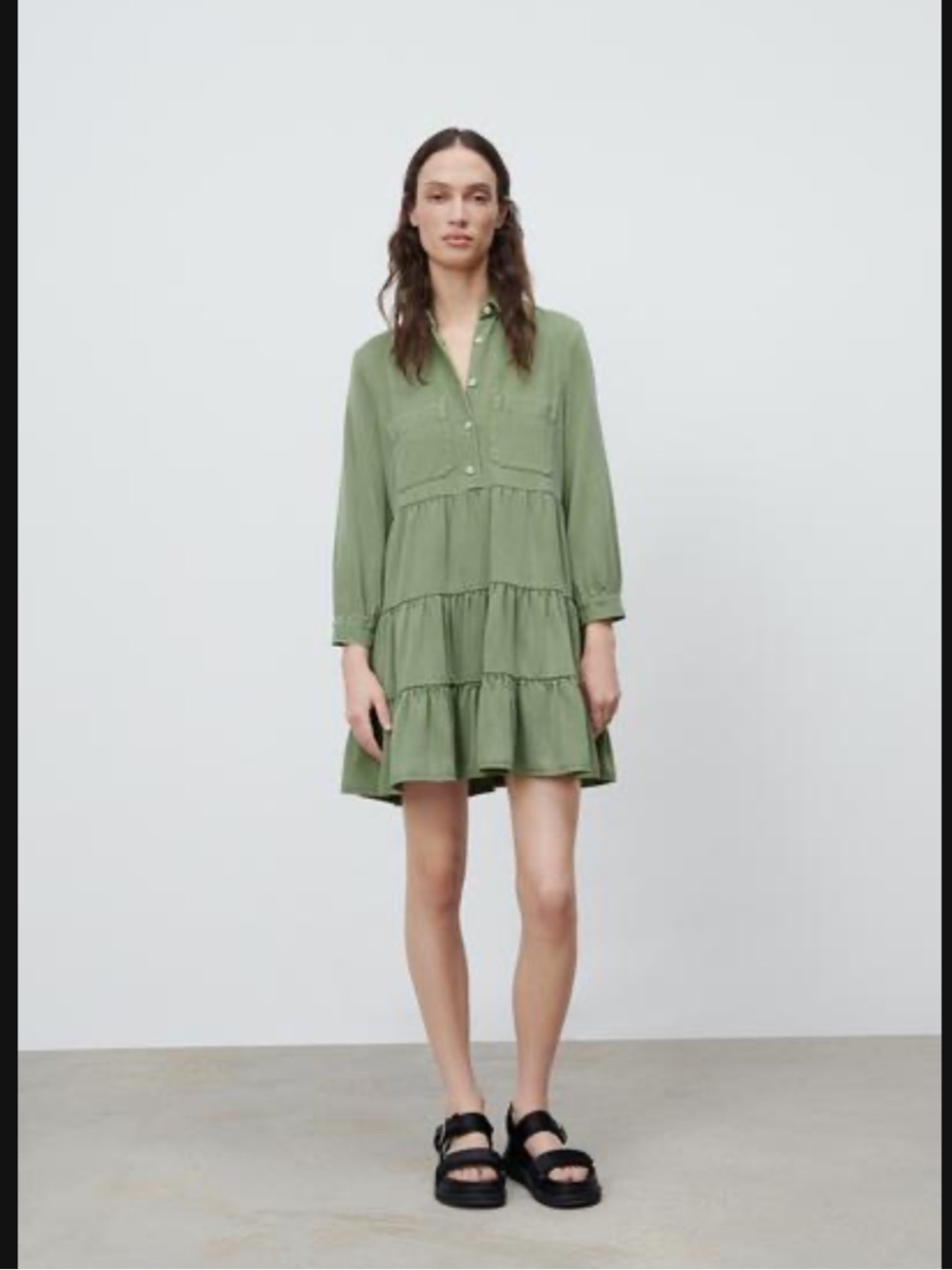 Zara Light Khaki Ruffled Mini Dress Size Medium NWT
